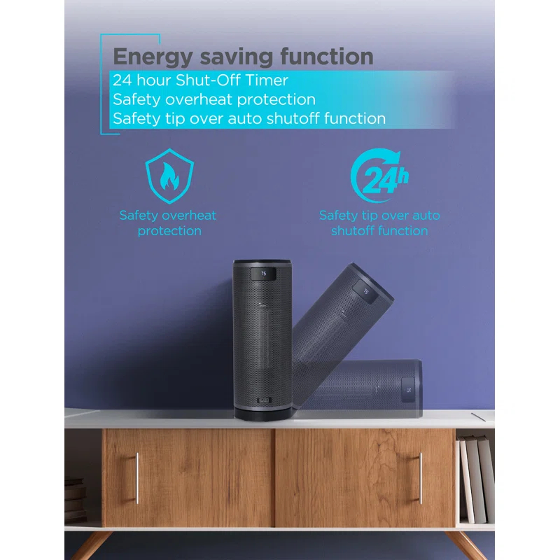 BLACK+DECKER BLACK+DECKER Ceramic Oscillating Tower Heater with Remote Control, Space Heater with Digital LED Display, Black