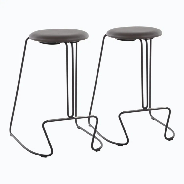 George Oliver Fiona 2 Pieces PU Leather Counter Stool Dining Chair in Steel