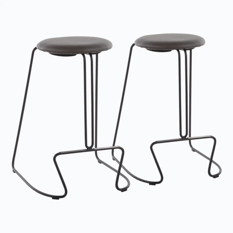 George Oliver Fiona 2 Pieces PU Leather Counter Stool Dining Chair in Steel
