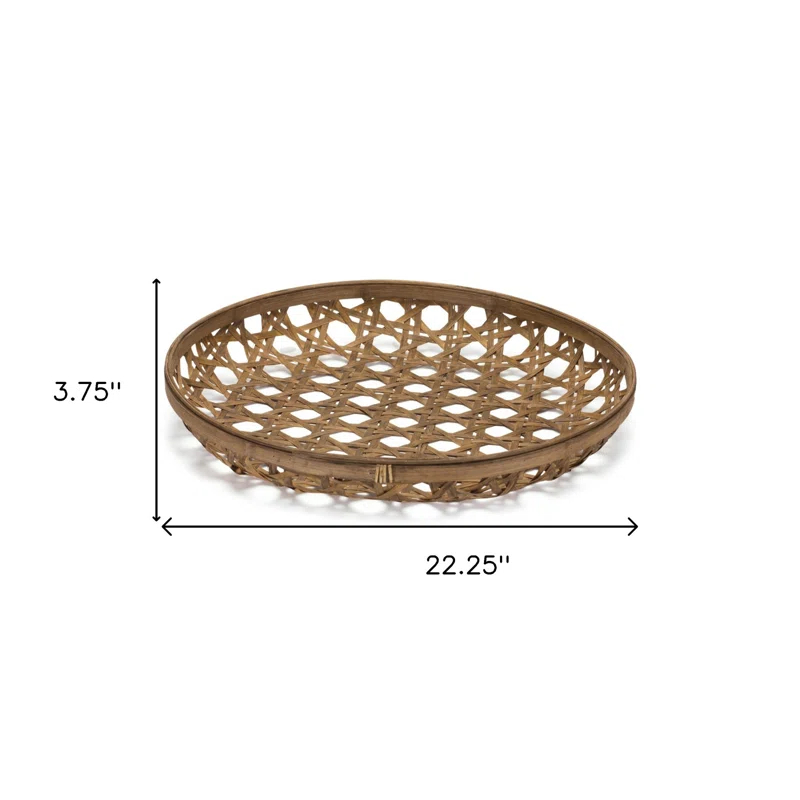 ZeaZu 22" Brown Bamboo Weave Round Wood Tray