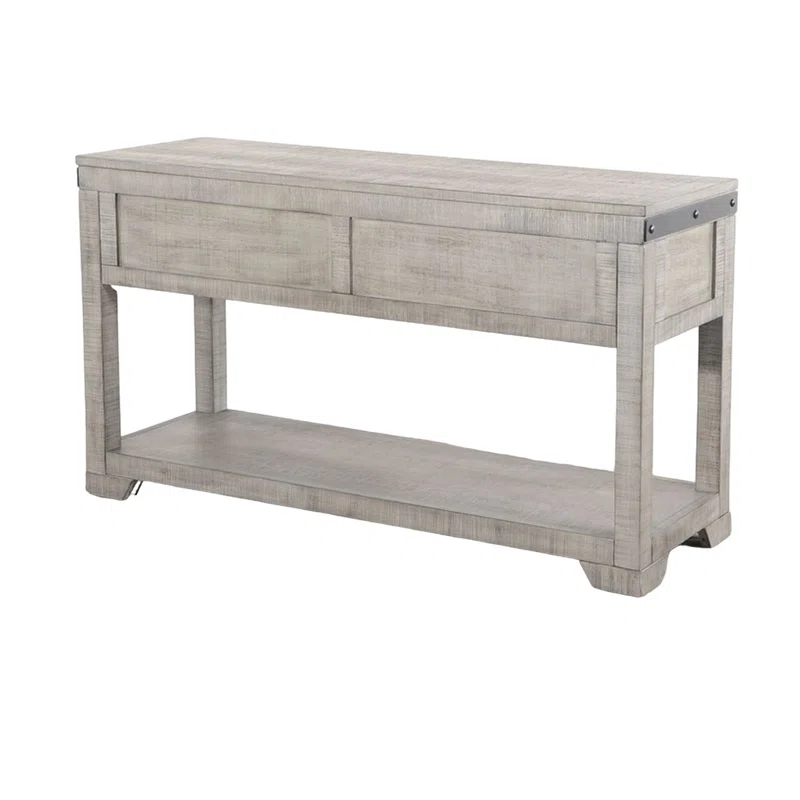 Benjara Nelly Sofa Table W Drawer, Shelf, 48 Inch, Black, Gray Mahogany Wood