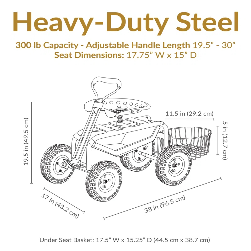 SunnyDaze Decor Steel Steering Handle Swivel Seat & Basket Garden Cart