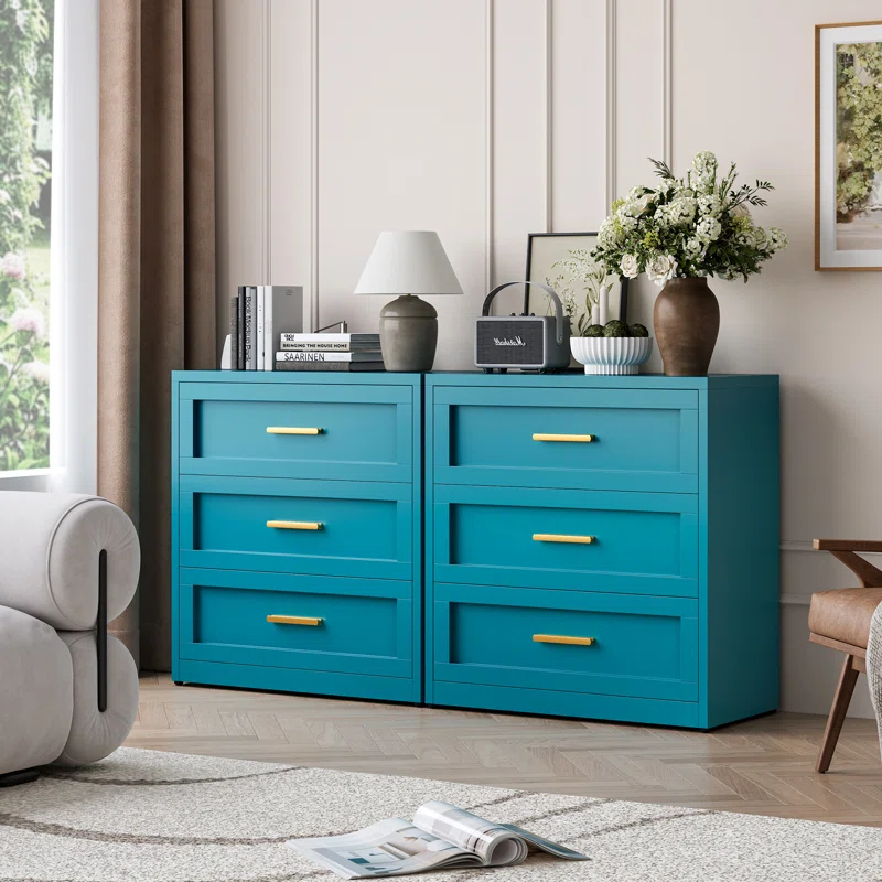 Mercer41 Metal 3 Drawer Dresser For Bedroom