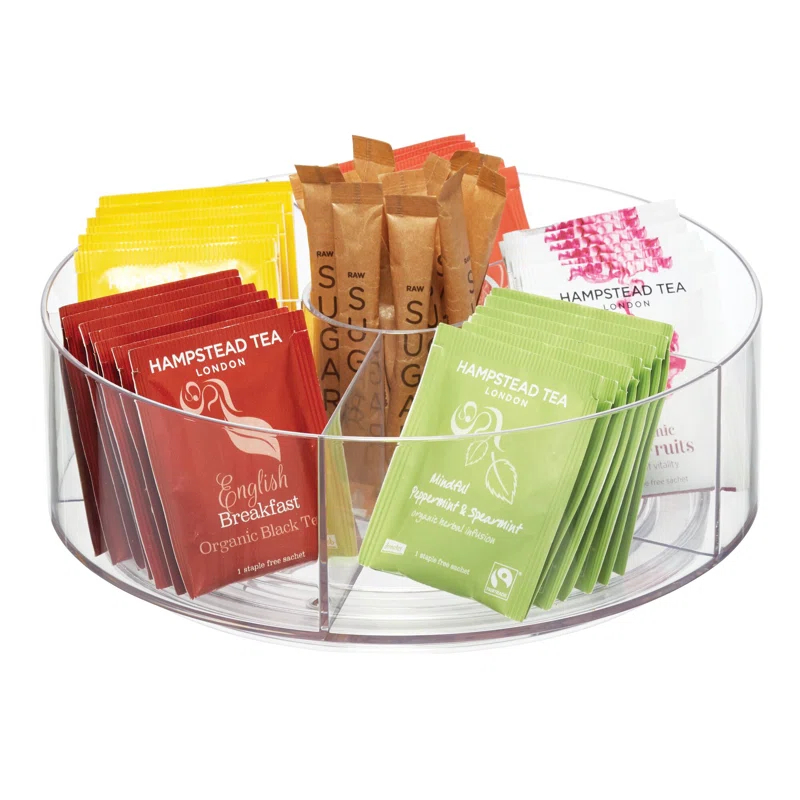 iDesign iDesign Cabinet Binz 9" Divided Rotating Turntable Tea Packet Organizer, Clear
