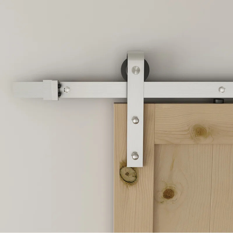 American Pro Decor Steel Sliding Rolling Barn Door Hardware Kit for Single Wood Doors with Routed Floor Guide