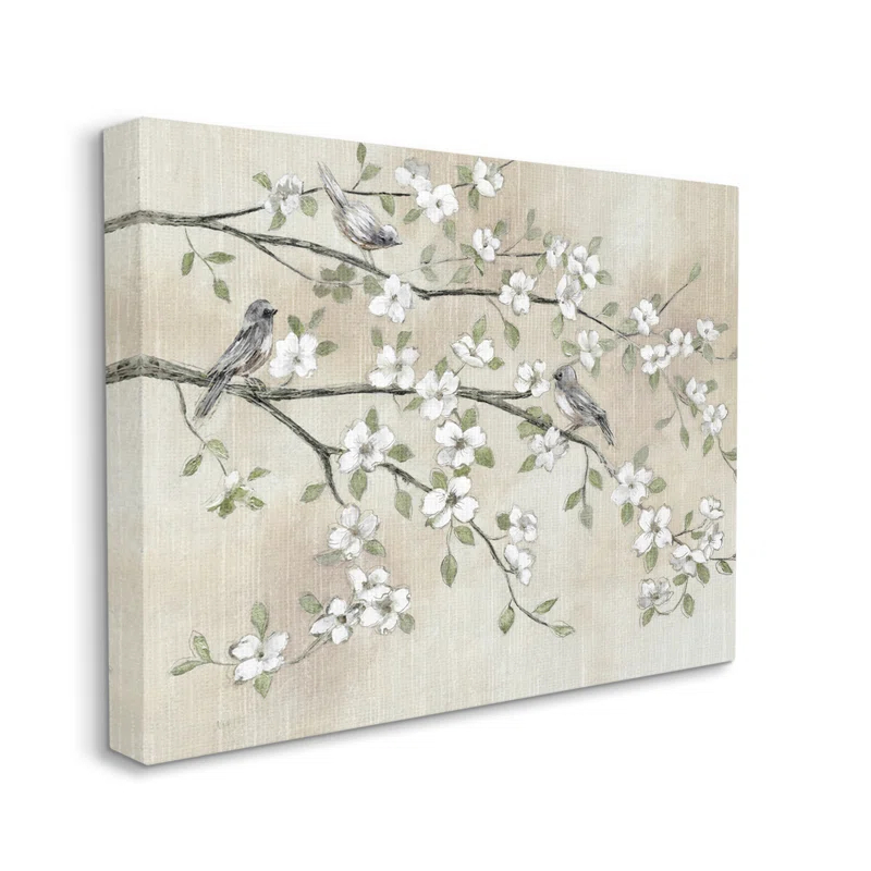 " Traditional White Cherry Blossom Birds Branches " by Nan