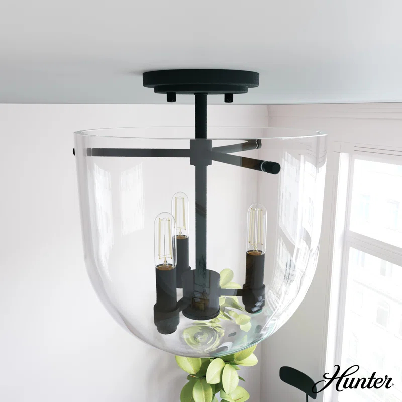 Hunter Sacha Natural Iron 3 Light Flush Mount Ceiling Light Fixture