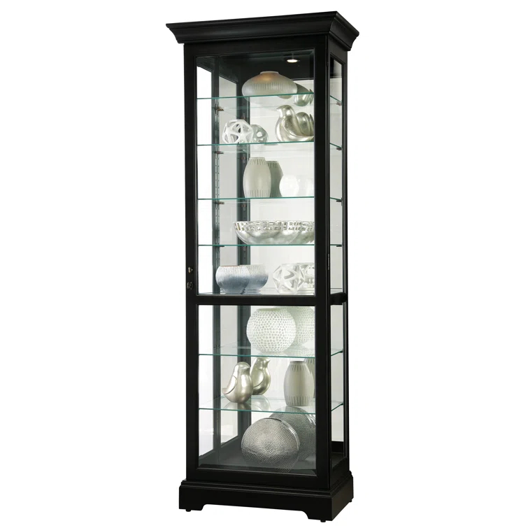 Greyleigh™ Flagg Lighted Gallery Style 5 Shelf Curio Cabinet in Onyx Black