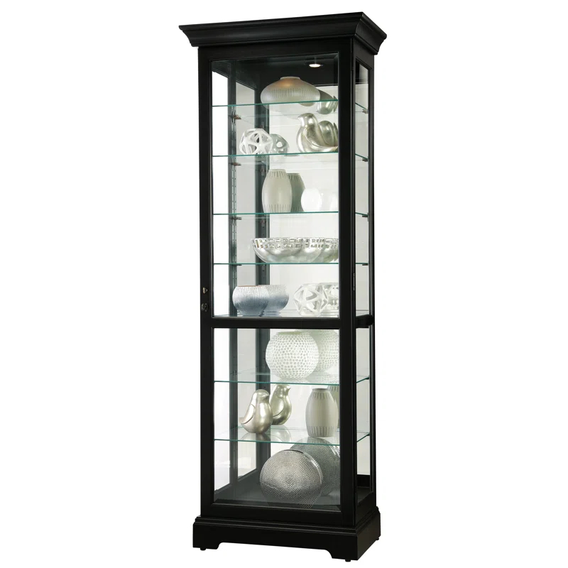 Greyleigh™ Flagg Lighted Gallery Style 5 Shelf Curio Cabinet in Onyx Black