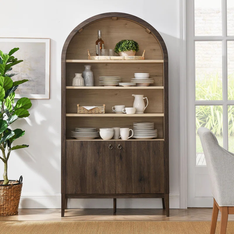 Modway Nolan 74" Tall Arched Storage Display Cabinet Bookshelf