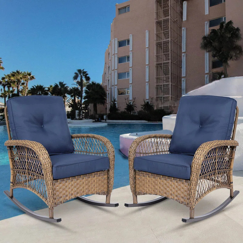 Bayou Breeze Outdoor Matina Rocking Wicker/Rattan Chair with Cushions (Set of 2)