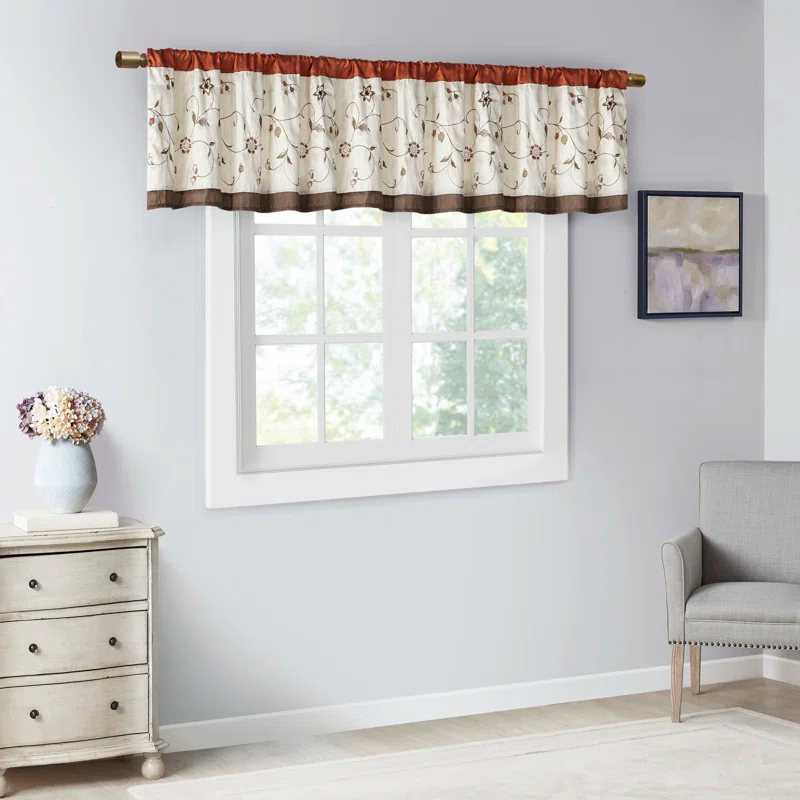Madison Park Serene Floral Embroidered 50'' W Single Window Valance