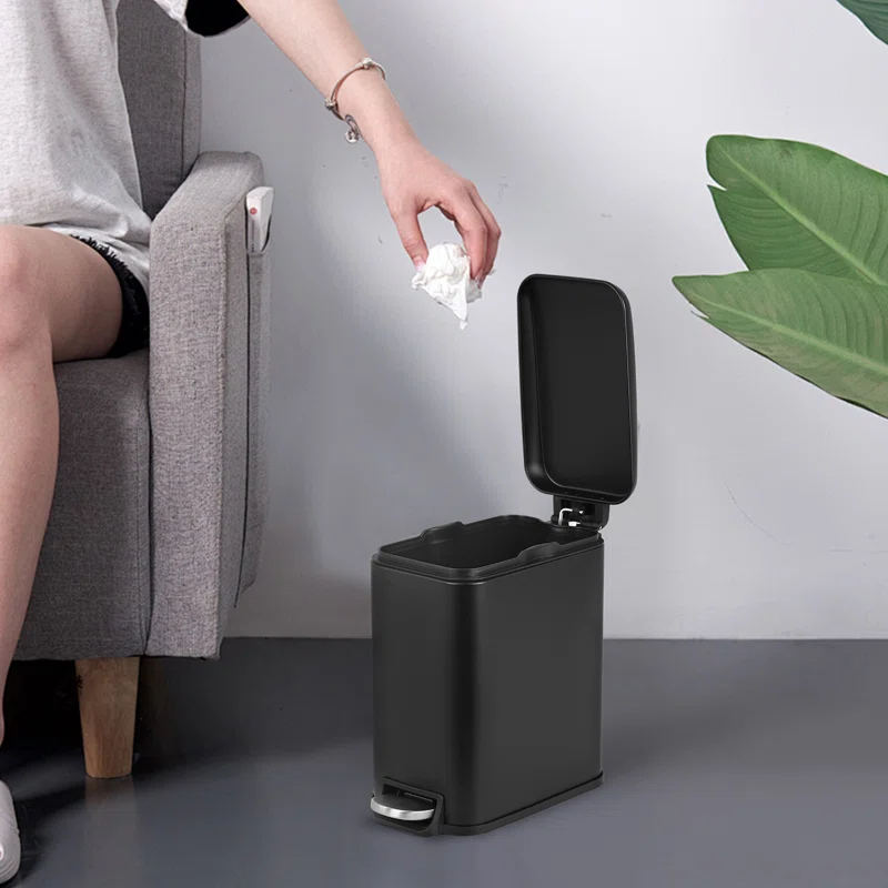 FDW Bathroom Trash Can With A Lid 1.3 Gallon  (5 L) Small Trash Bin Step Pedal Garbage Can With Removable Bucket Slim For Small Spaces For Bathroom,Bedroom,Kitchen,Office