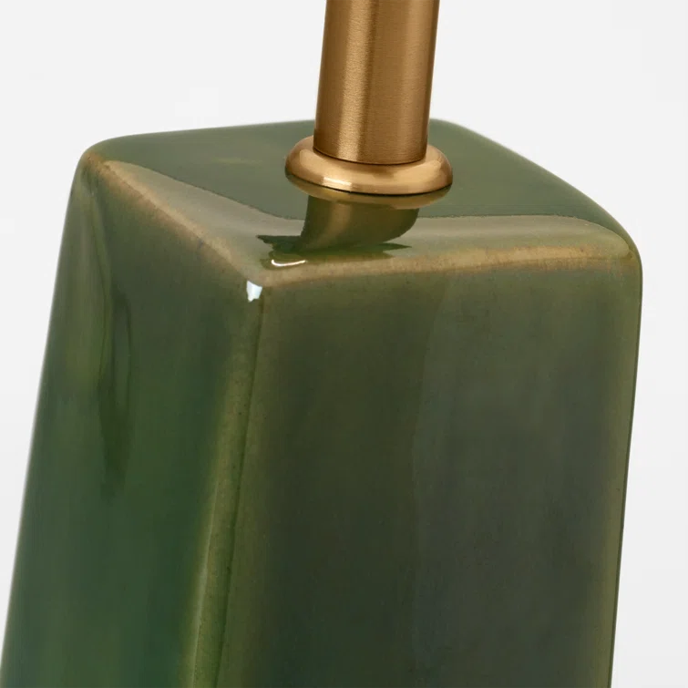 Green Ceramic Table Lamp with White Linen Shade, 28"