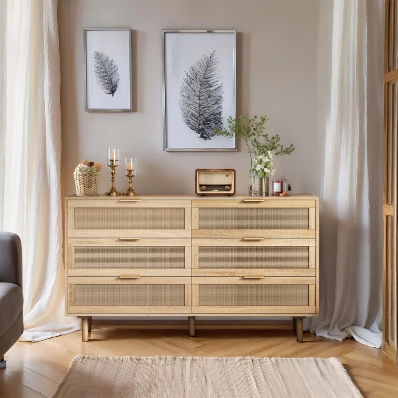 George Oliver 51.18"6-Drawers Rattan Storage Cabinet Rattan Drawer