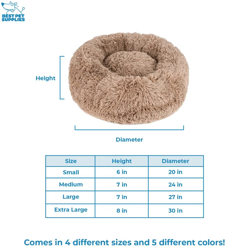 Donut Dog Bed with Faux Fur, Anti-Anxiety Cushion, Slip-Resistant