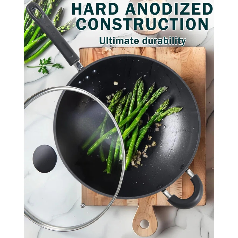 Cook N Home Cook N Home Hard Anodized 12-inch Nonstick Wok Stir-fry Pan With Lid