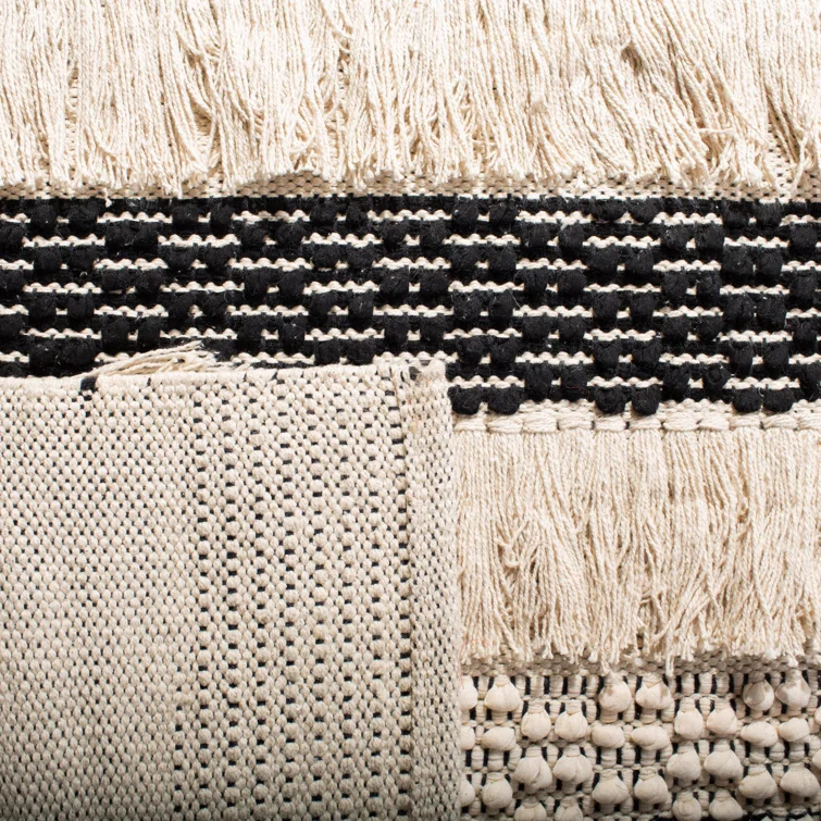 Gracie Oaks Jessen Natura Hand Woven Cotton Striped Rug