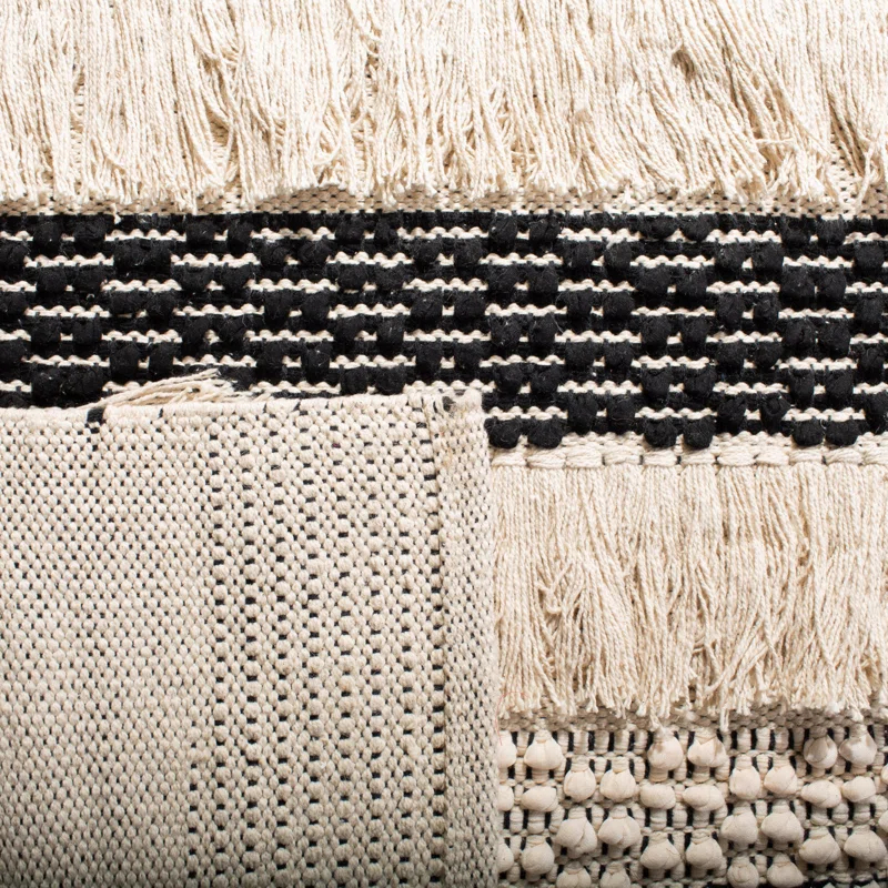 Gracie Oaks Jessen Natura Hand Woven Cotton Striped Rug
