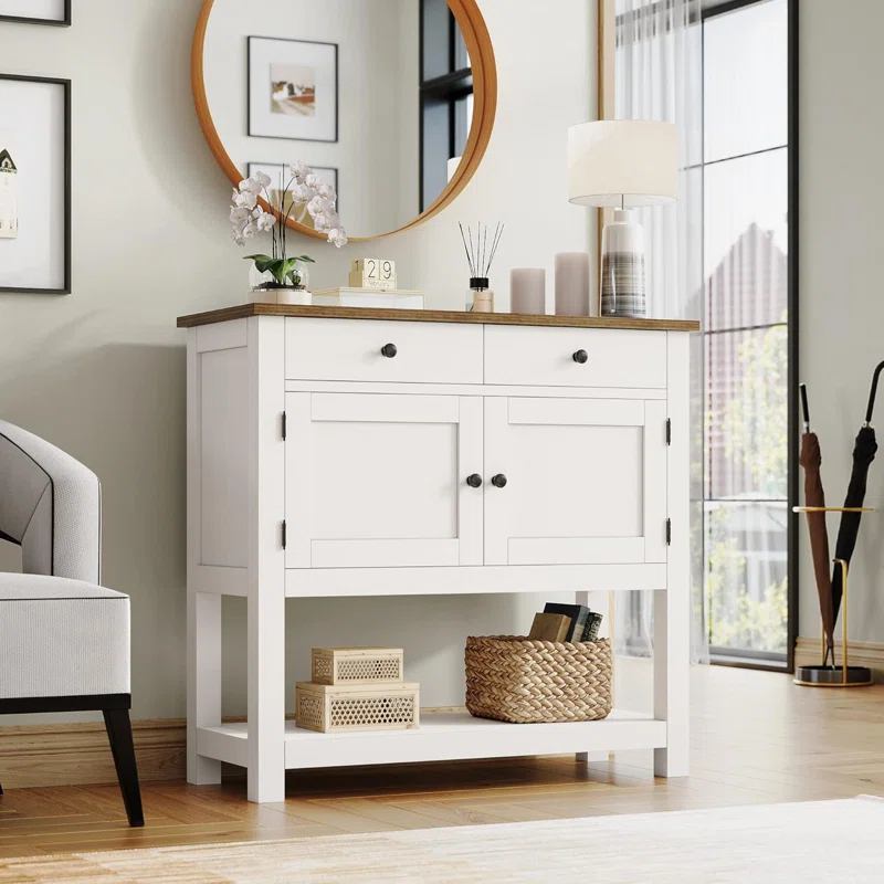 Ophelia & Co. Farmhouse Console Table With 2-Door Cabinet & 2 Drawers, Coffee Bar, Entryway Table With Storage Shelf, Sofa Tables Buffet Sideboard For Kitchen, Hallway, Dining, Living Room, visit The HOSTACK Store