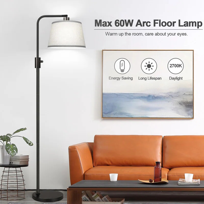【Upgraded】 Dimmable Floor Lamp, 1000 Lumens LED Edison Bulb Included, Arc Floor Lamps for Living Room Modern Standing Lamp with Gray Shade, Tall Lamps for Living Room Bedroom Office Dining Room