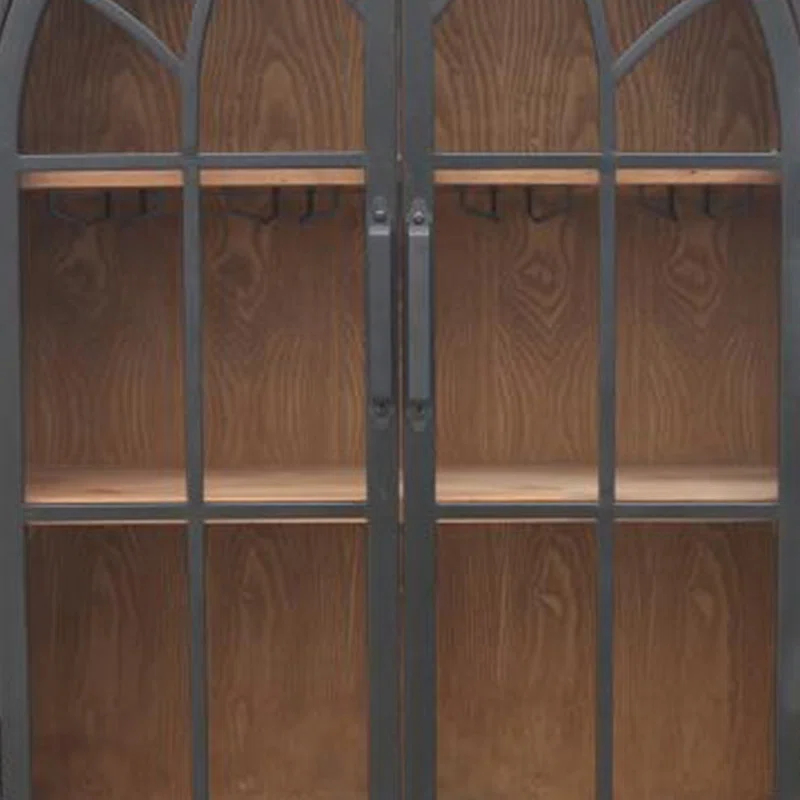 Benjara Veria Curio Wine Bar Cabinet, 2 Glass Arch Doors, Matte Black 71 Inch