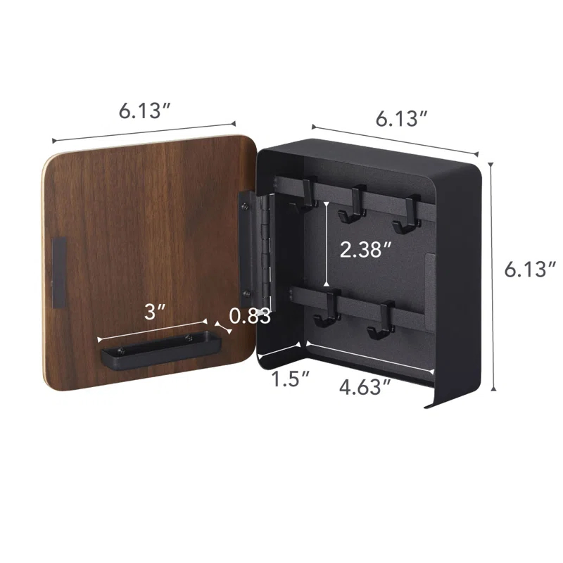 Yamazaki Home Yamazaki Home Square Magnetic Key Cabinet, Wood Accented Keychain Organizer, Steel + Wood, Magnetic