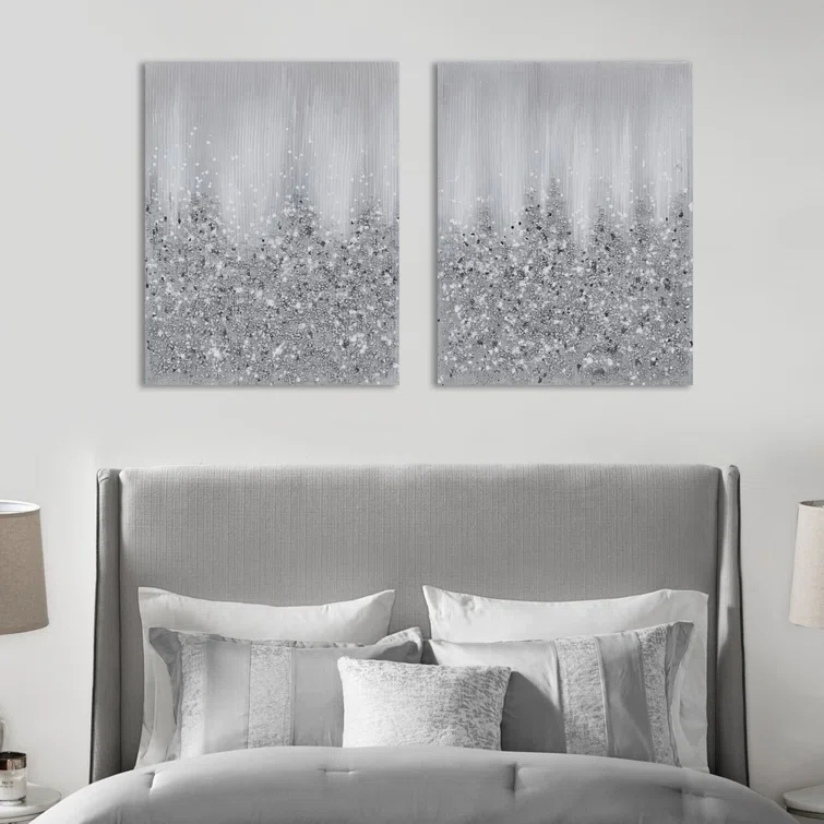 Ivy Bronx Heavily Embellished 2-Piece Abstract Canvas Wall Art Set – Modern Metallic Accents & Textured Design