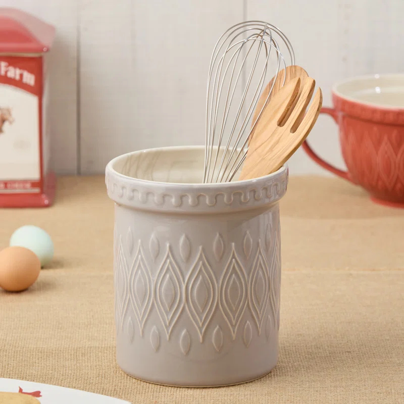 Certified International Vintage Farm Stoneware Tool Crock 6.25" Diam x 7.25" High