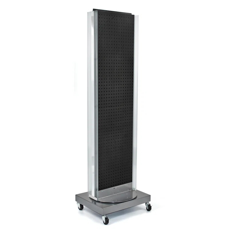Two-Sided Pegboard Floor Display on Revolving Wheeled Base. Spinner Rack Stand. Panel Size: 16"W x 60"H