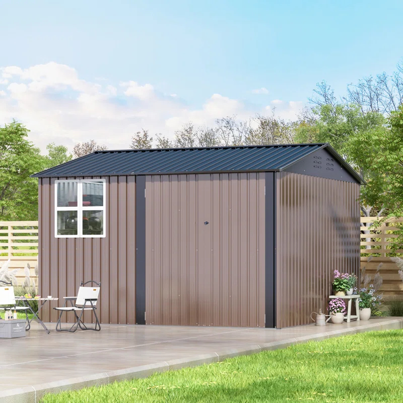 HOGYME 10 ft. W x 10 ft. D Waterproof Metal Storage Shed for Outdoor use With Window And Lockable Door
