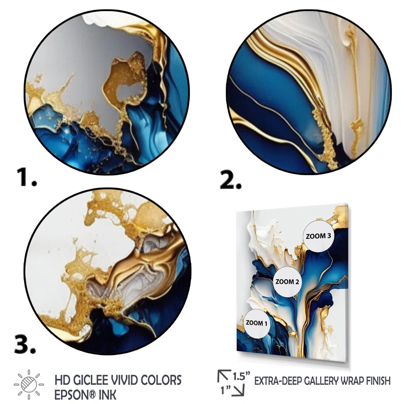 " Abstract Geode Gold And Blue Marble Shape III " 3 - Pieces