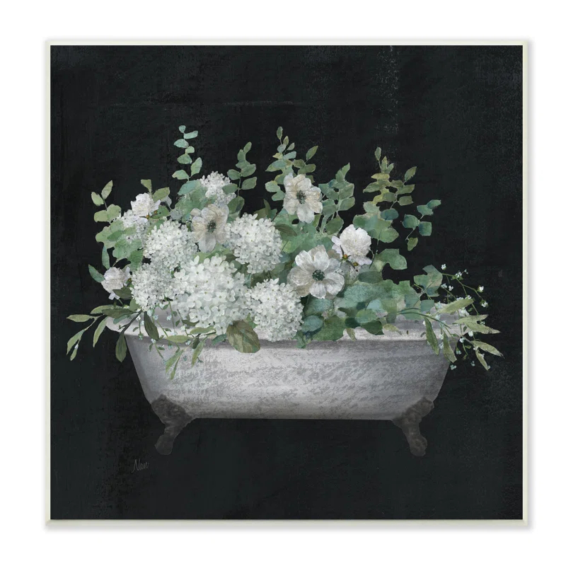 Stupell Industries " Vintage Clawed Bathtub Botanical White Flower Bouquet " by Nan