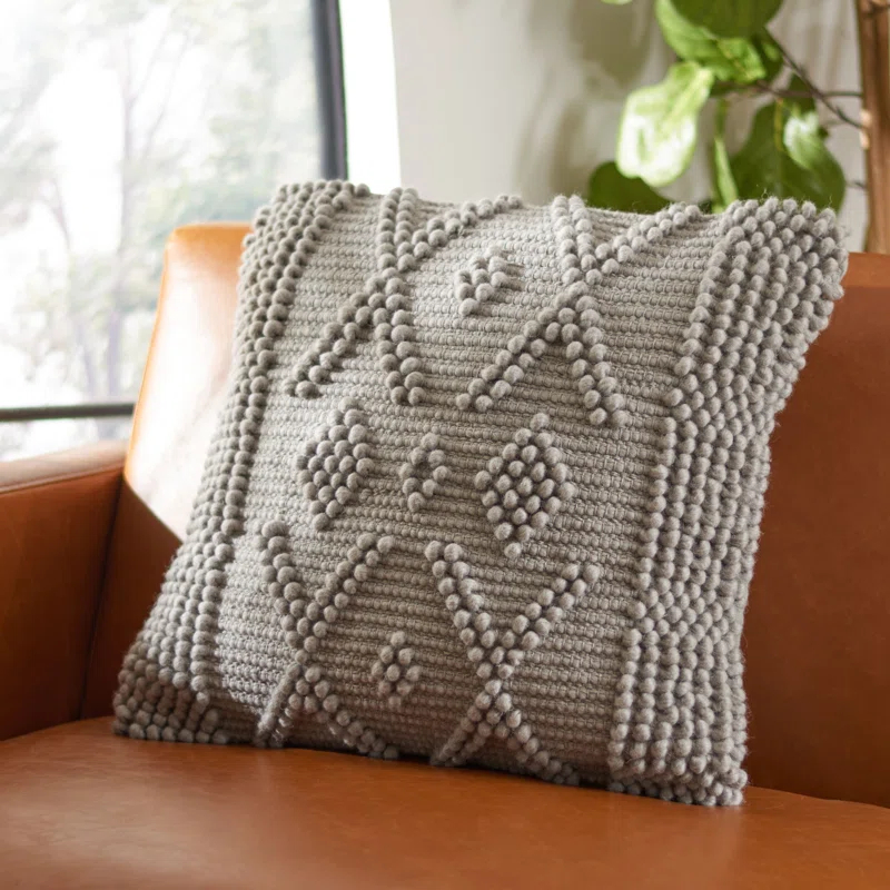 Baird Embroidered Wool Blend Reversible Throw Pillow