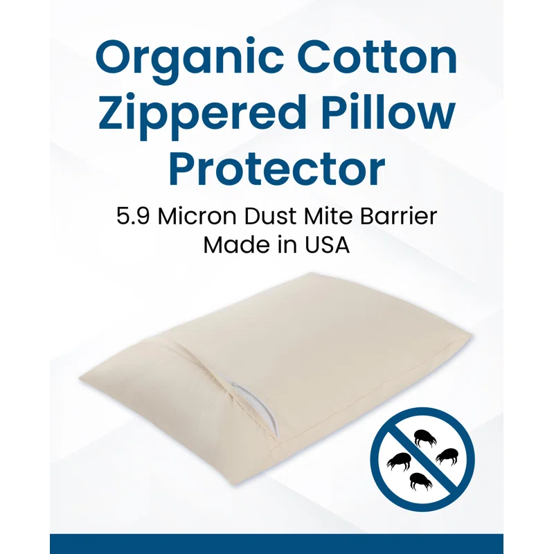 Bargoose Home Textiles Organic Cotton Zippered Pillow Protector, Blocks Dust Mites, Pollen, Pet Dander & Other Irritants