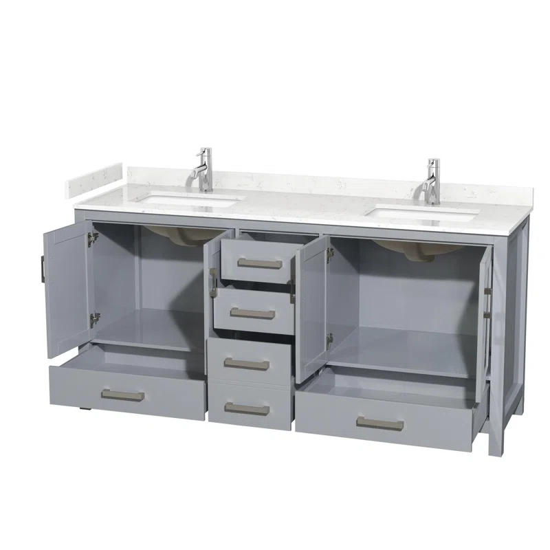 Wyndham Collection Sheffield 72" Freestanding Double Bathroom Vanity with Cultured Marble Top