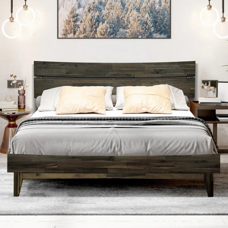Acacia Acacia Bed Frame with Headboard Solid Wood Platform Bed