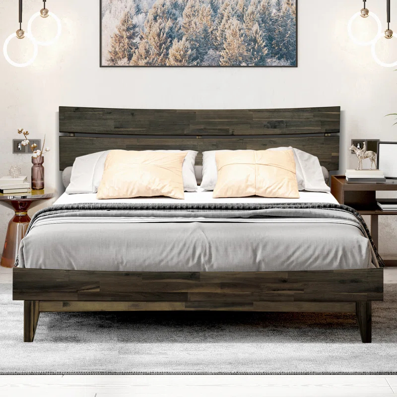 Acacia Acacia Bed Frame with Headboard Solid Wood Platform Bed
