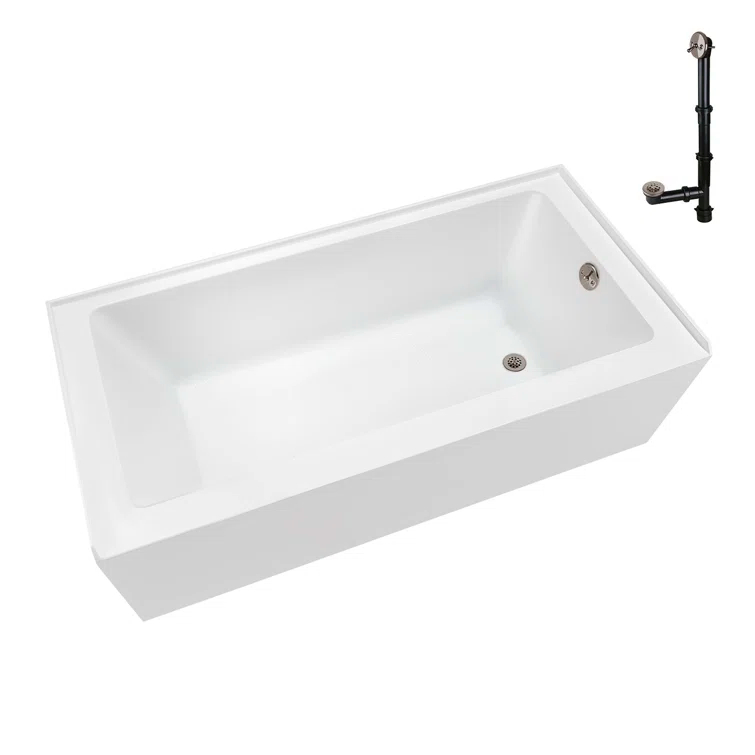 Streamline Bath Streamline 60 in. x 32 in. Acrylic Right-Hand Drain Alcove Bathtub in Glossy White With External Drain NAL-5580-BNK