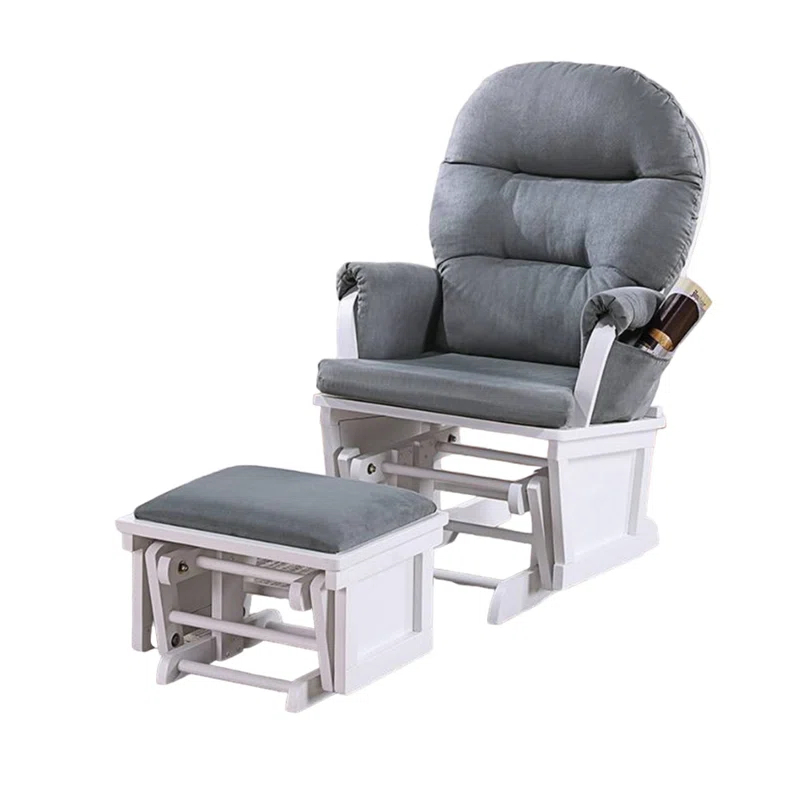 Benjara Noni Glider Manual Recliner Chair With Ottoman, Wood,