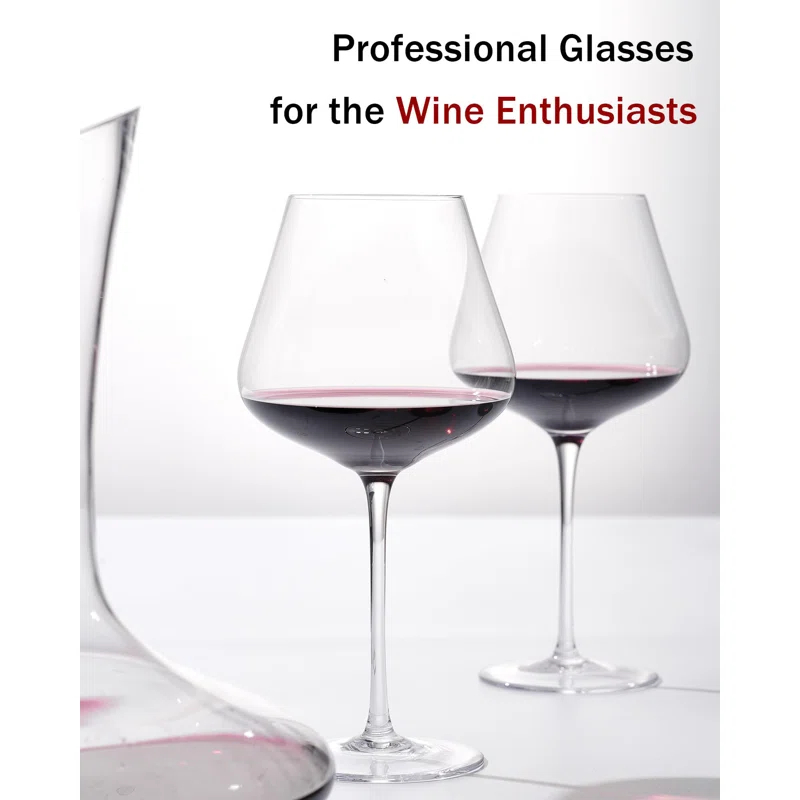 Set Of 4-21 Ounce Hand Blown Italian Style Crystal Burgundy Wine Glasses - Lead-Free Premium Crystal Clear Glass - Gift-Box For Any Occasion