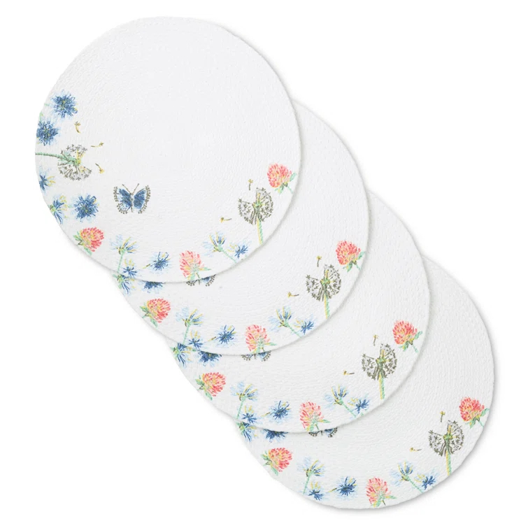 Fiesta FIESTA Breezy Floral Placemat Set, White/Blue/Pink, 15" Round 4-Pack (Set of 4)