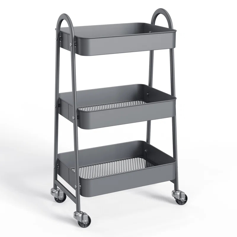 Rebrilliant 3 Tier Small Rolling Cart Metal Utility Storage Organizer Bathroom Storage Cabinet Freestanding Bathroom Cabinet