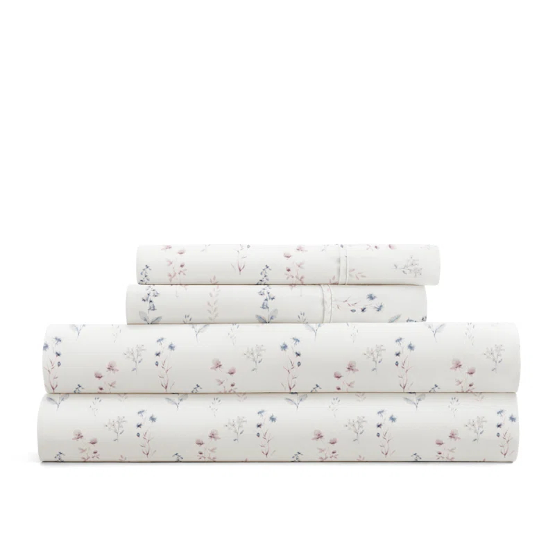 4 Piece Sheet Set Patterned Microfiber Ultra Soft Bedding in Floral Dream
