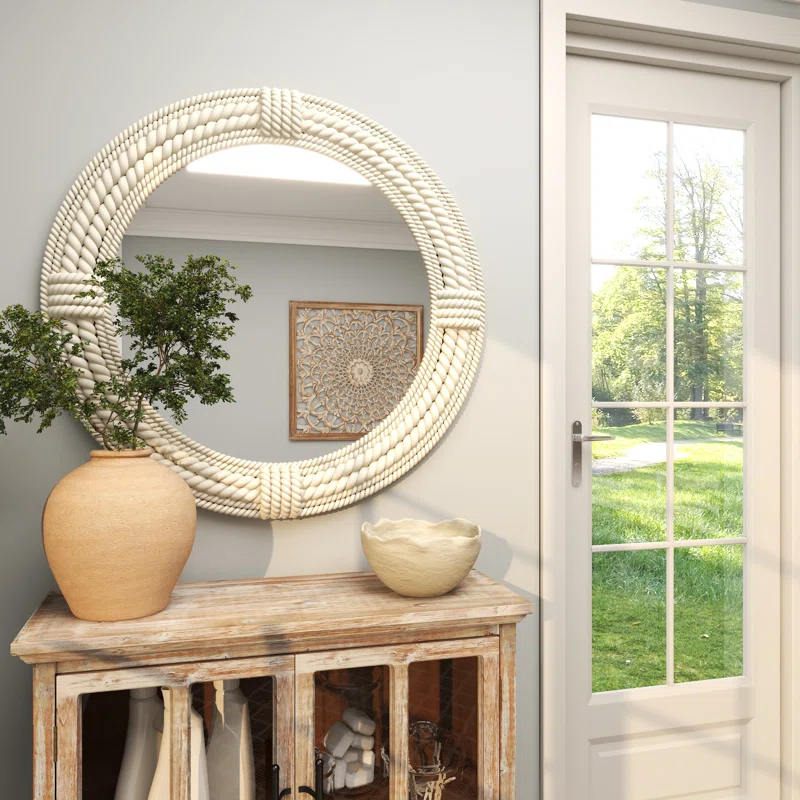 Birch Lane™ Frony Wooden Coiled Rope Room Wall Mirror with Wrapped Rope Accents