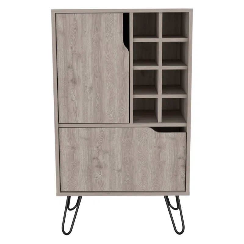 George Oliver Zamna L Bar Single Door Cabinet with Eight Wine Cubbies and Four Legs