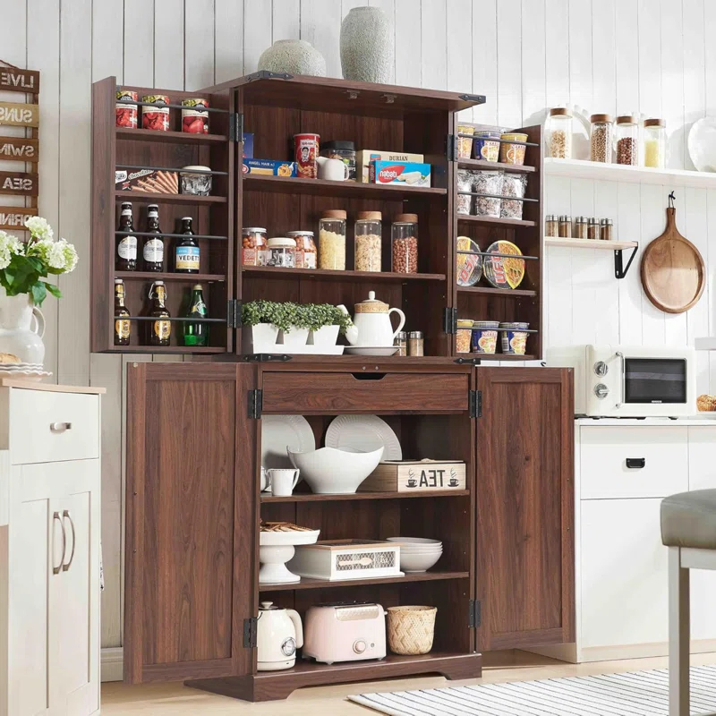 Rosalind Wheeler 72" Tall Kitchen Pantry, Farmhouse Storage Cabinet With Barn Doors, Drawer And Adjustable Shelves
