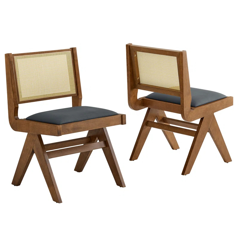 Modway Thera Vegan Leather And Cane Dining Side Chairs Set Of 2
