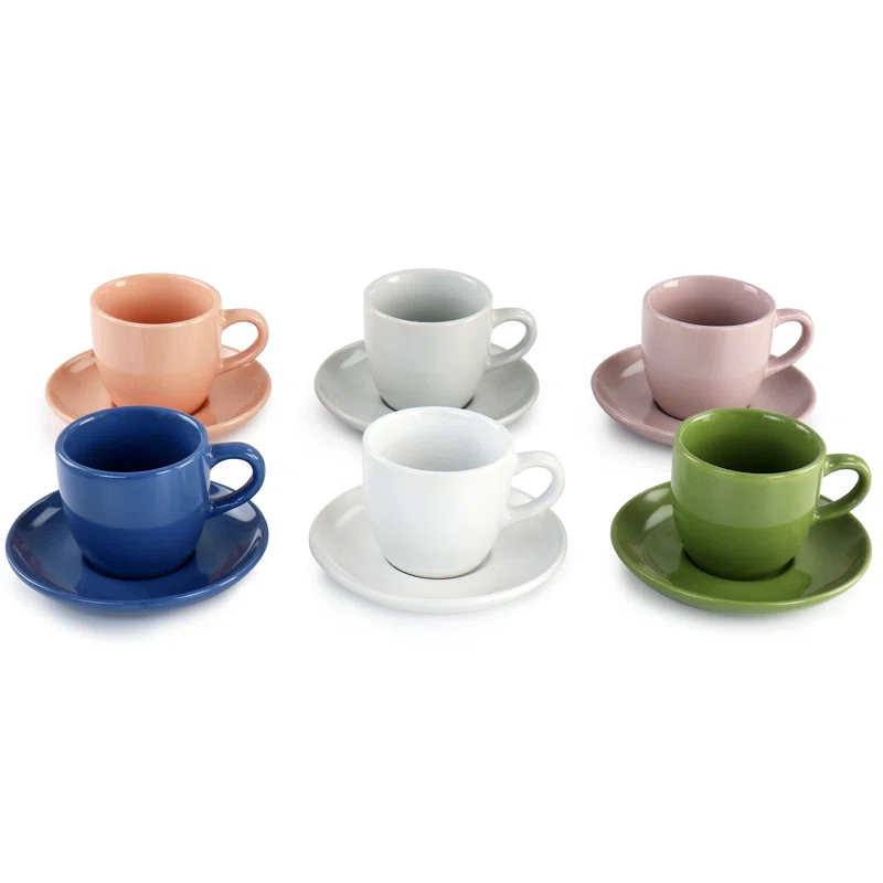 Mr. Coffee Mr. Coffee 12 Piece 3Oz Stoneware Espresso Cup And Saucer Set In Assorted Colors