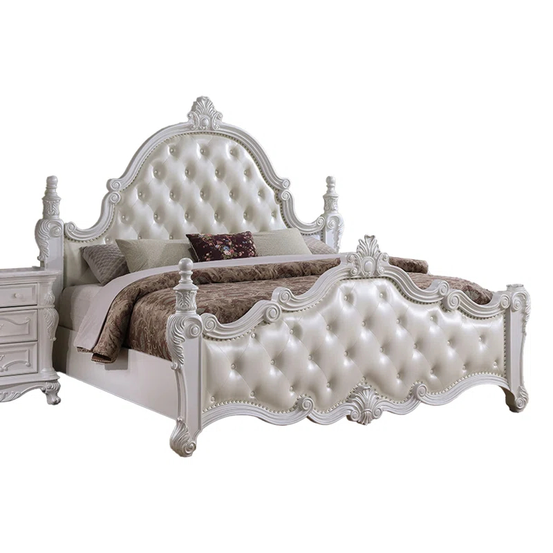 Benjara Moni Bed, Tufted Classical Upholstery